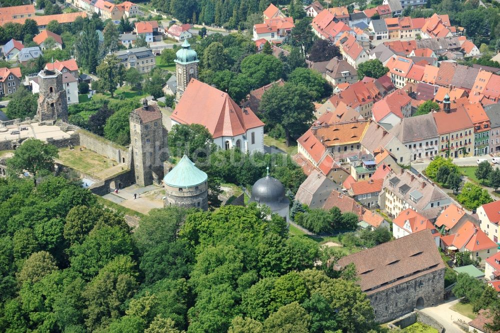 Luftaufnahme Stolpen - Burganlage des Schloss in Stolpen im Bundesland Sachsen, Deutschland