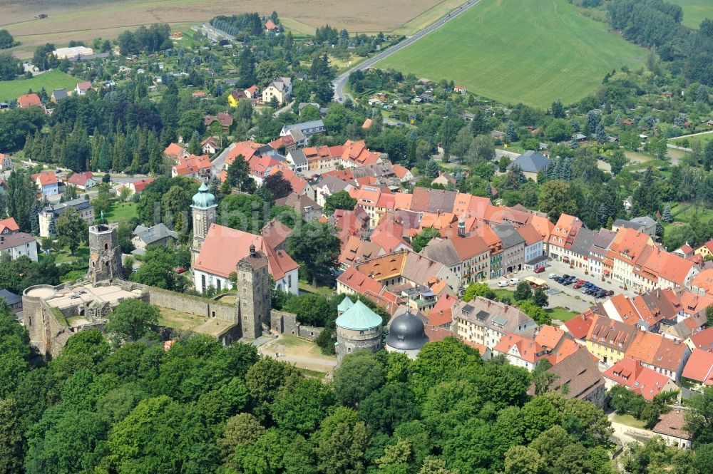 Stolpen aus der Vogelperspektive: Burganlage des Schloss in Stolpen im Bundesland Sachsen, Deutschland