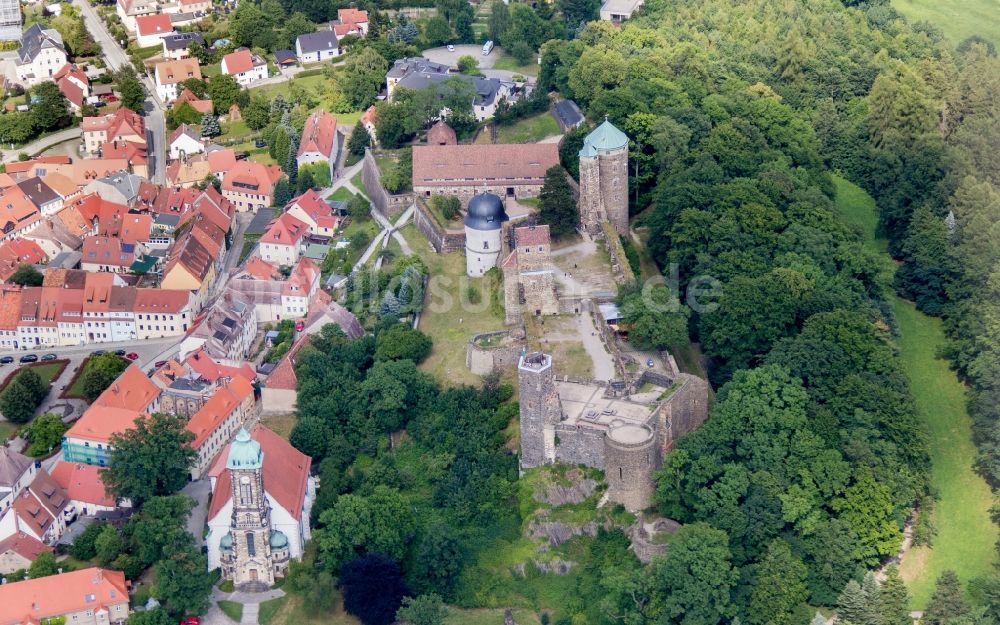 Luftaufnahme Stolpen - Burganlage des Schloss in Stolpen im Bundesland Sachsen, Deutschland