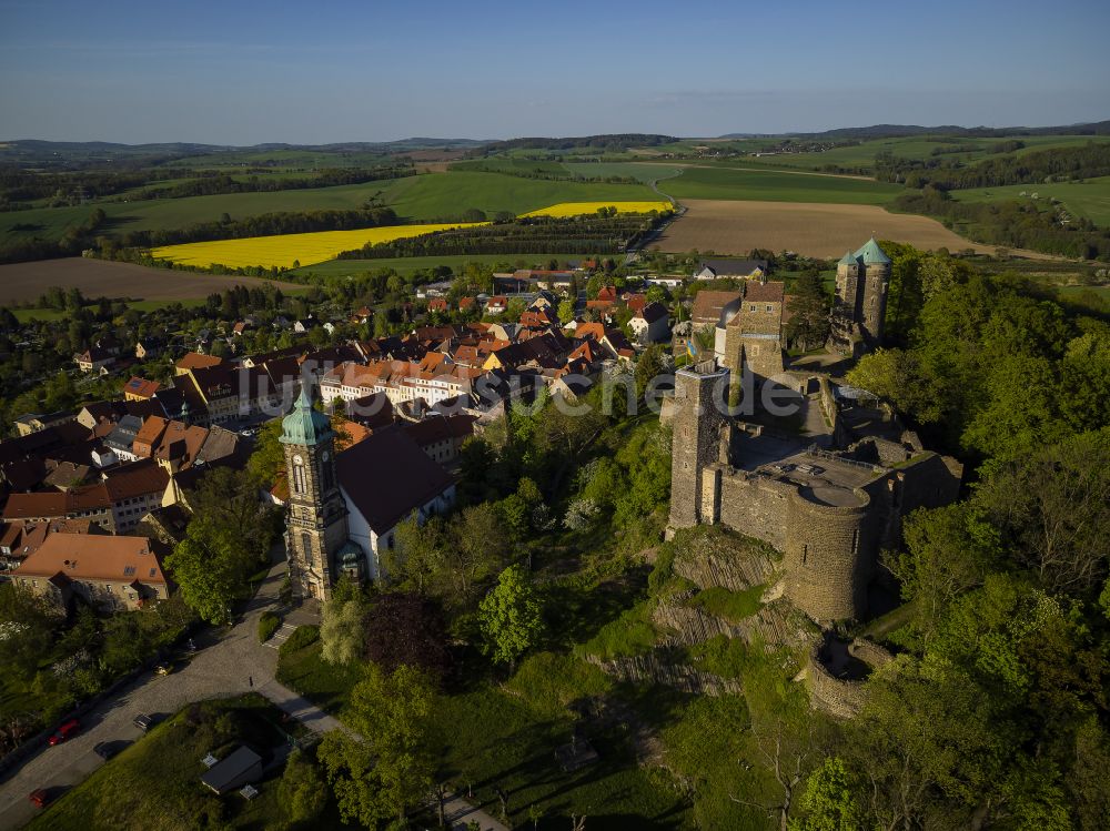 Stolpen aus der Vogelperspektive: Burganlage des Schloss in Stolpen im Bundesland Sachsen, Deutschland