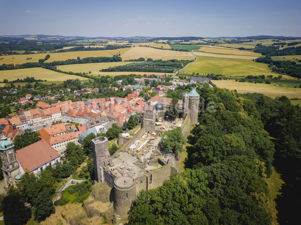 Luftaufnahme Stolpen - Burganlage des Schloss in Stolpen im Bundesland Sachsen, Deutschland