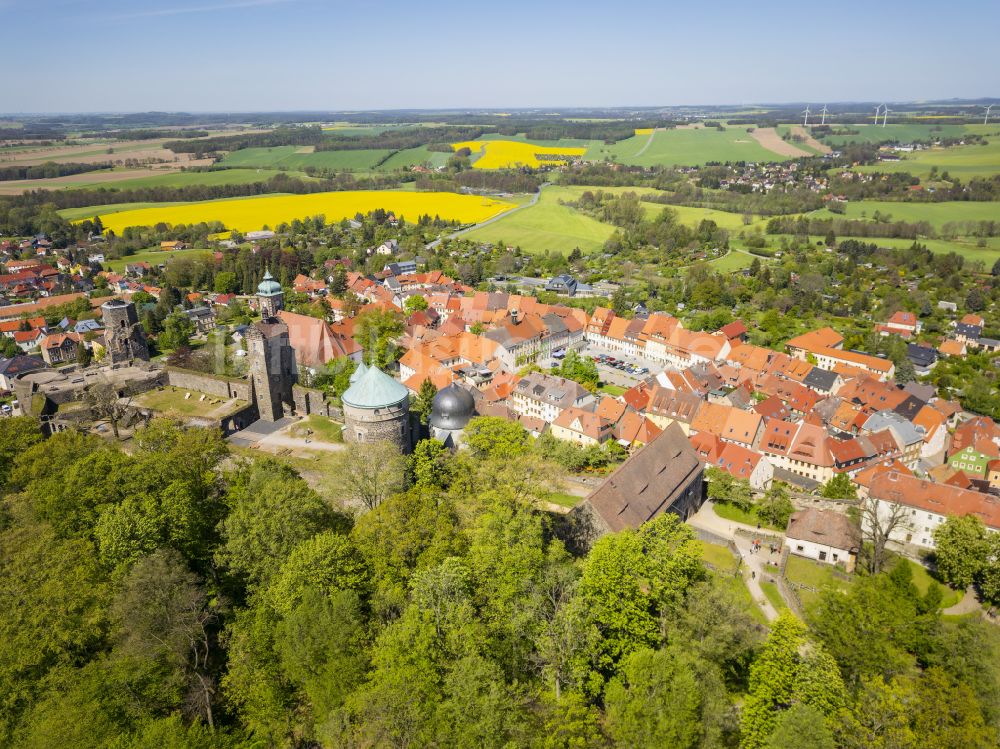 Luftaufnahme Stolpen - Burganlage des Schloss in Stolpen im Bundesland Sachsen, Deutschland