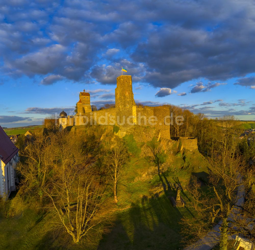 Stolpen aus der Vogelperspektive: Burganlage des Schloss in Stolpen im Bundesland Sachsen, Deutschland