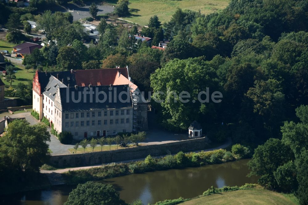 Trebsen/Mulde aus der Vogelperspektive: Burganlage des Schloss in Trebsen/Mulde im Bundesland Sachsen