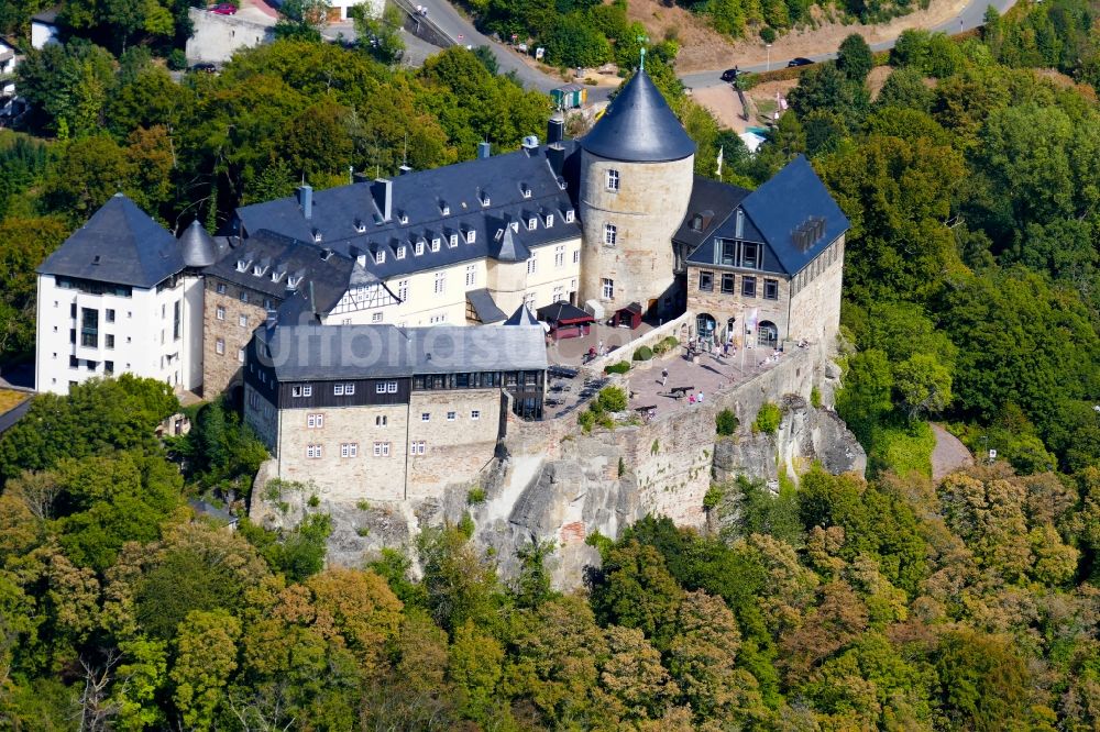 Waldeck von oben - Burganlage des Schloss Waldeck in Waldeck im Bundesland Hessen, Deutschland