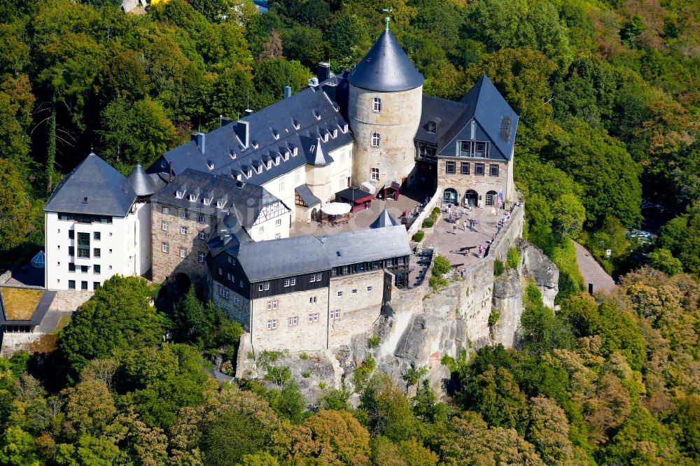 Waldeck aus der Vogelperspektive: Burganlage des Schloss Waldeck in Waldeck im Bundesland Hessen, Deutschland