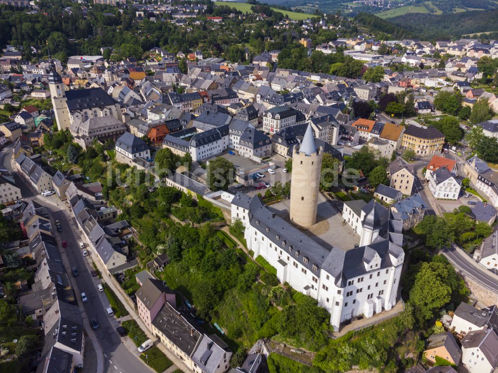 Luftaufnahme Zschopau - Burganlage des Schloss Wildeck in Zschopau im Bundesland Sachsen, Deutschland