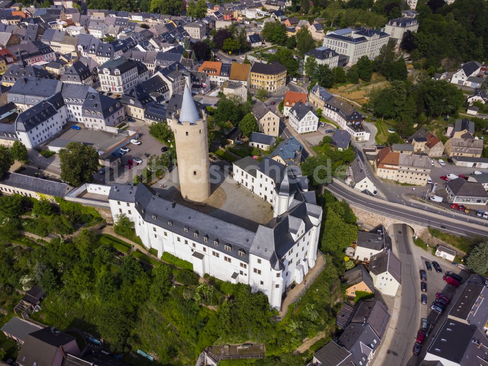 Zschopau von oben - Burganlage des Schloss Wildeck in Zschopau im Bundesland Sachsen, Deutschland