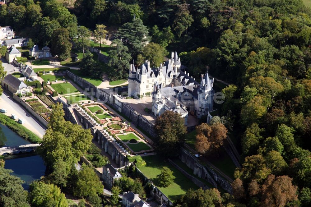 Luftaufnahme Rigny Usse - Burganlage des Schlosses Chateau d' Usse in Rigny Usse in Centre-Val de Loire, Frankreich