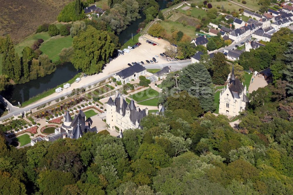 Rigny Usse von oben - Burganlage des Schlosses Chateau d' Usse in Rigny Usse in Centre-Val de Loire, Frankreich