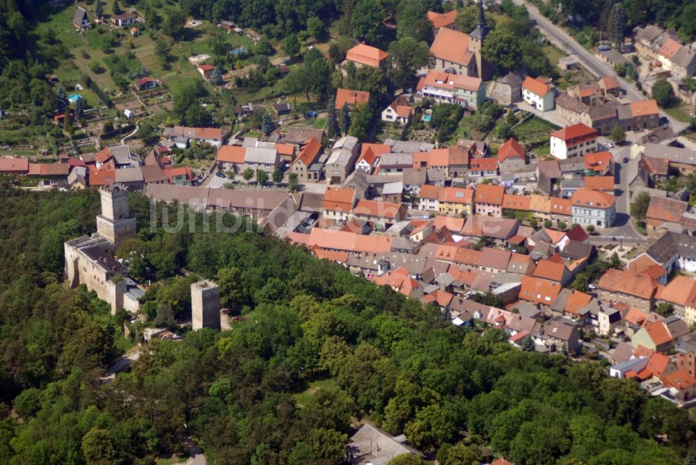 Eckartsberga von oben - Burganlage der Veste Eckartsburg am Burgweg in Eckartsberga im Bundesland Sachsen-Anhalt