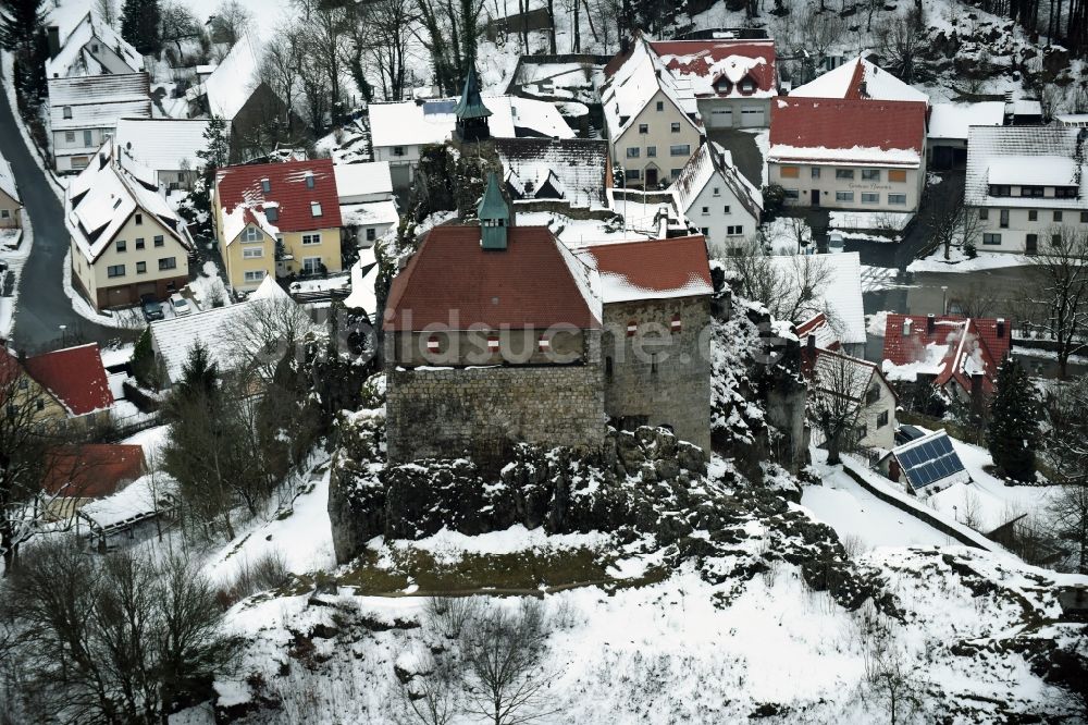 Luftaufnahme Kirchensittenbach - Burganlage der Veste Felsburg am Hohenstein in Kirchensittenbach im Bundesland Bayern