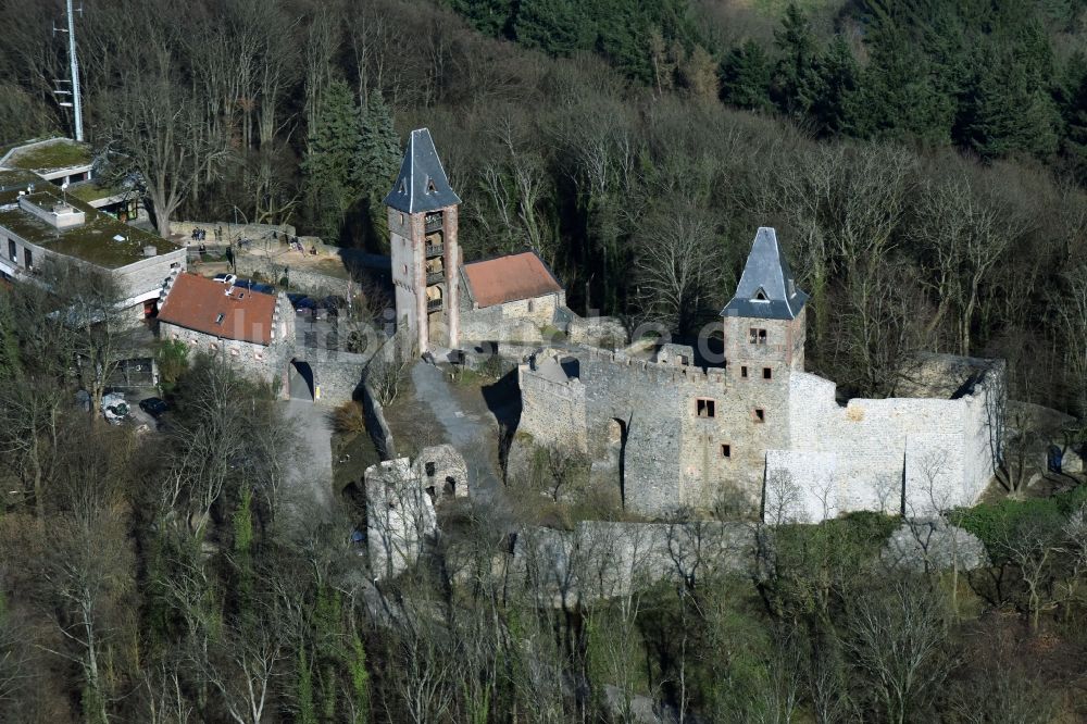 Nieder-Beerbach von oben - Burganlage der Veste Frankenstein in Nieder-Beerbach im Bundesland Hessen