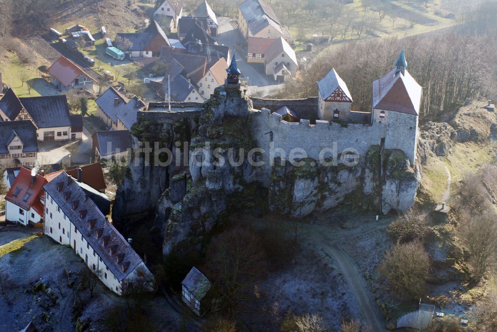 Kirchensittenbach von oben - Burganlage der Veste Hohenstein in Kirchensittenbach im Bundesland Bayern, Deutschland