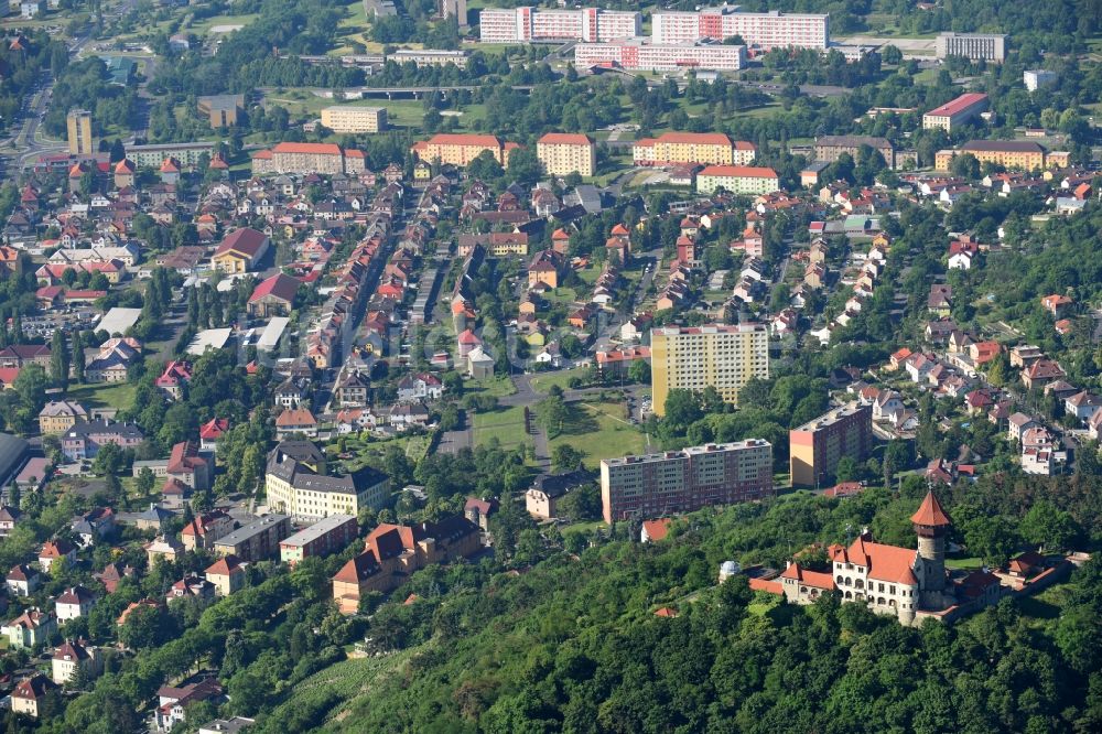 Luftbild Most - Burganlage der Veste Hrad Hnevín ( Burg Landeswarte ) in Most in Tschechien