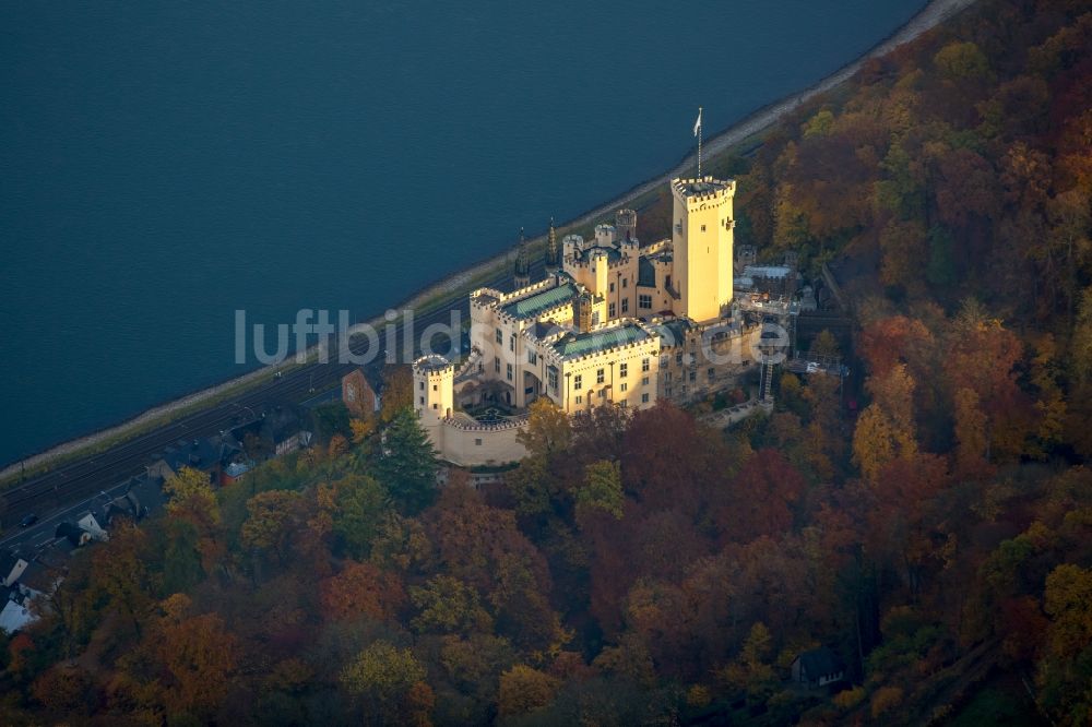 Luftbild Koblenz - Burganlage der Veste Schloss Stolzenfels in Koblenz im Bundesland Rheinland-Pfalz