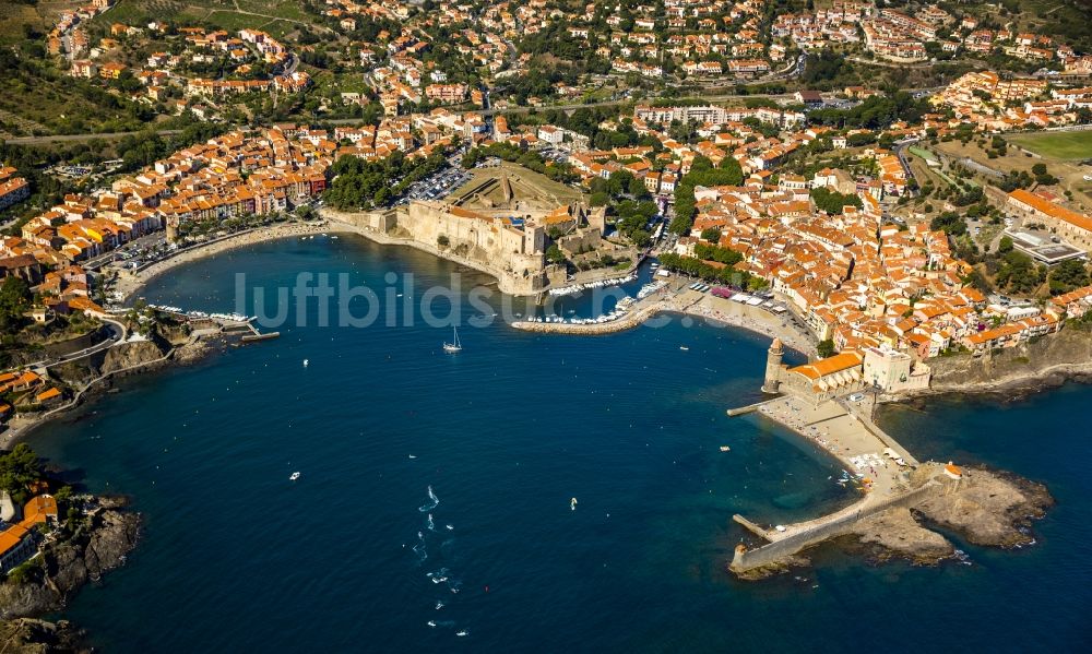 Luftaufnahme Collioure - Burgruine Chateau Royal de Collioure in Collioure in Frankreich