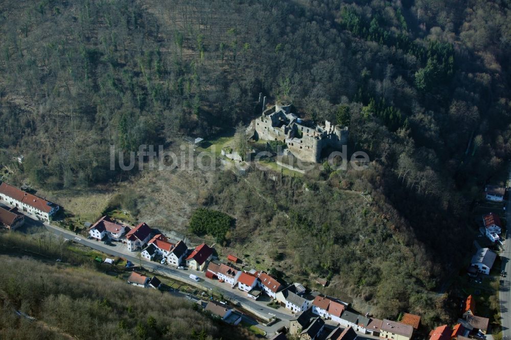 Luftaufnahme Dalberg - Burgruine Dalburg bei Dalberg in Rheinland-Pfalz