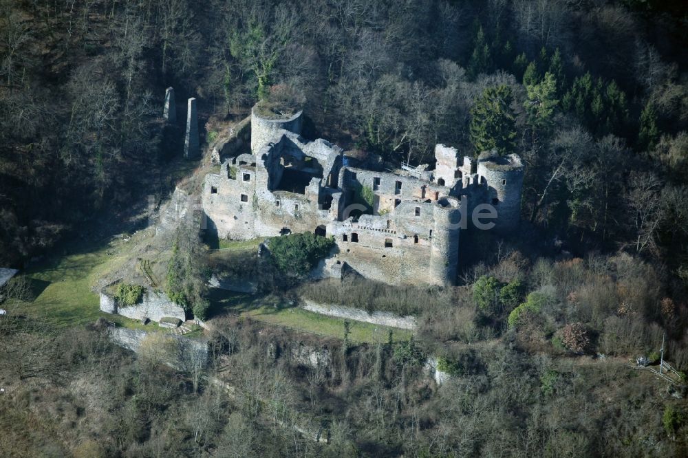 Dalberg aus der Vogelperspektive: Burgruine Dalburg bei Dalberg in Rheinland-Pfalz