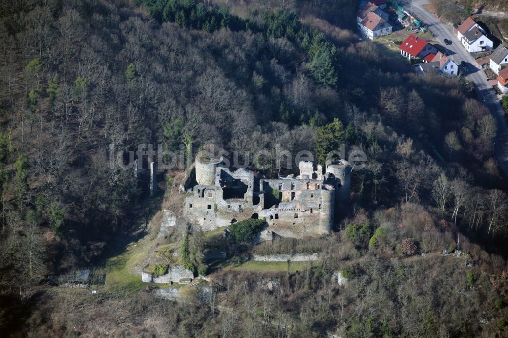 Dalberg aus der Vogelperspektive: Burgruine Dalburg bei Dalberg in Rheinland-Pfalz