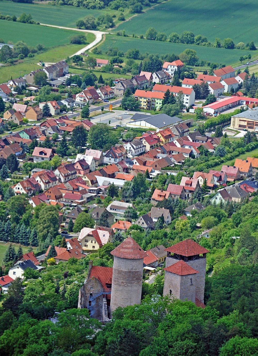 Luftbild Treffurt - Burgruine Normannstein in Treffurt im Bundesland Thüringen