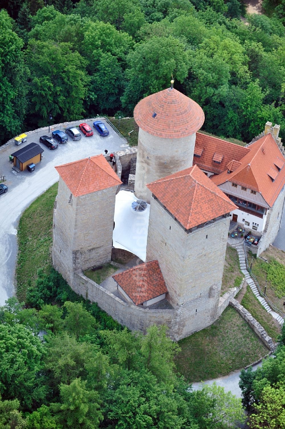 Luftaufnahme Treffurt - Burgruine Normannstein in Treffurt im Bundesland Thüringen