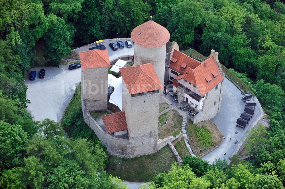 Treffurt von oben - Burgruine Normannstein in Treffurt im Bundesland Thüringen