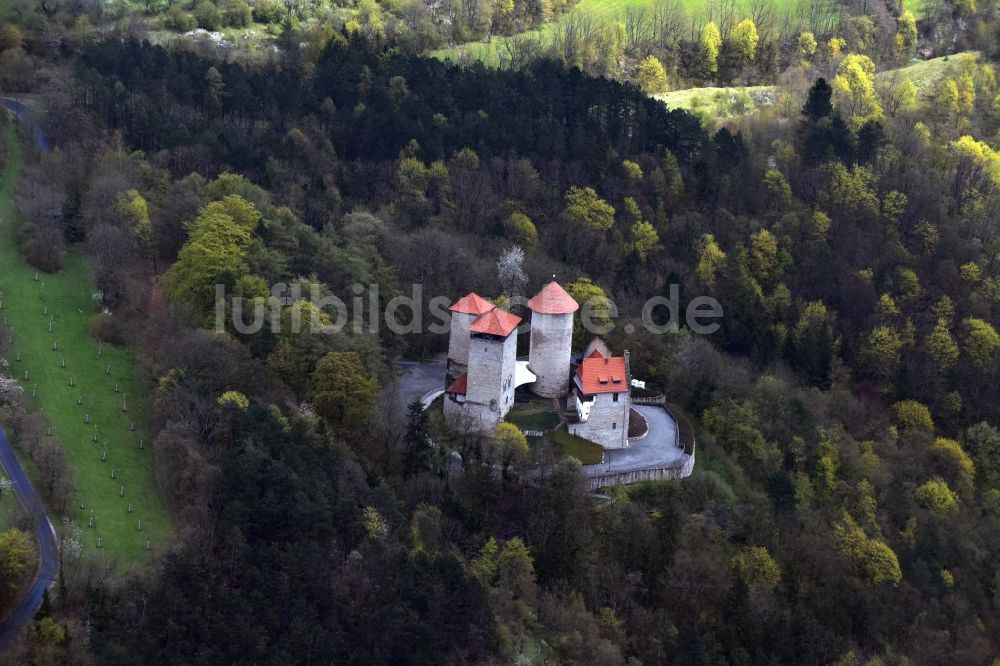 Treffurt von oben - Burgruine Normannstein in Treffurt im Bundesland Thüringen