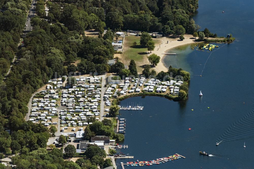 Luftaufnahme Düsseldorf Campingplatz Und Bootsverleih Am Seeufer Des Unterbacher See In 