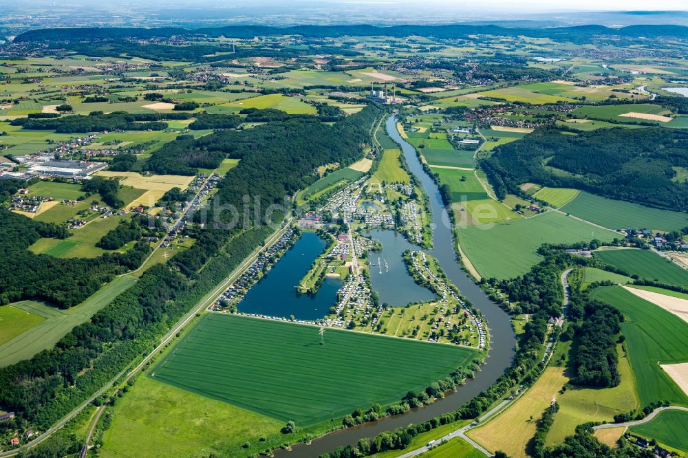 Luftbild Vlotho - Campingplatz am Flußufer der Weser Campingparadies Sonnenwiese in Vlotho im Bundesland Nordrhein-Westfalen, Deutschland