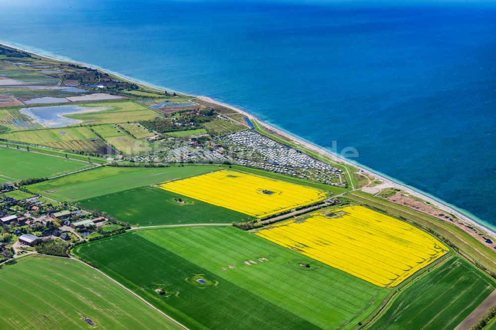 Fehmarn aus der Vogelperspektive: Campingplatz an der Meeresküste Bojendorf Campingplatz Wallnau in Fehmarn im Bundesland Schleswig-Holstein, Deutschland