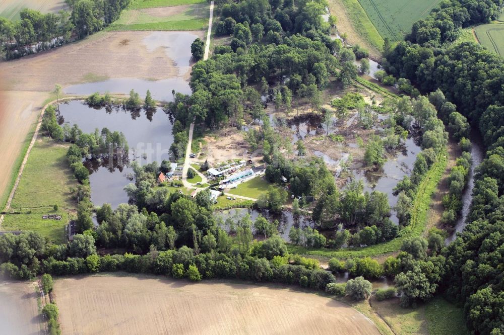 Luftbild Jena - Campingplatz am Ostbad in Jena im Bundesland Thüringen mit Nachwirkungen vom Hochwasser 2013