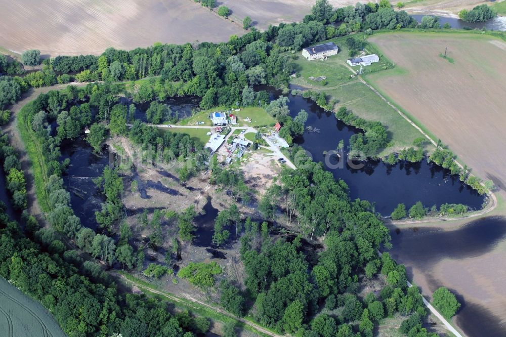 Luftaufnahme Jena - Campingplatz am Ostbad in Jena im Bundesland Thüringen mit Nachwirkungen vom Hochwasser 2013