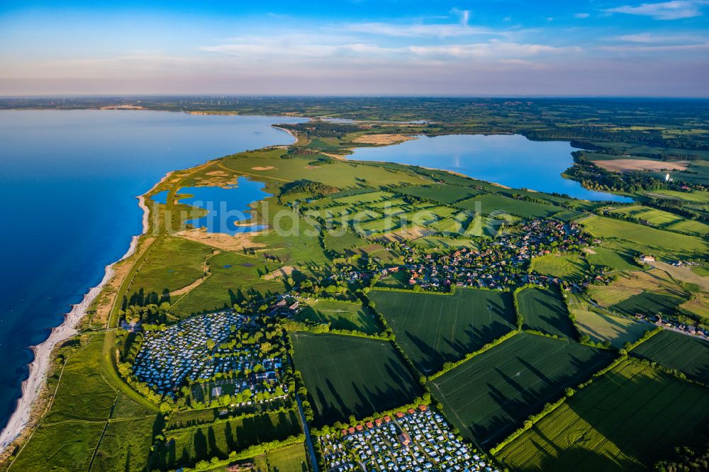 Behrensdorf von oben - Campingplatz an der Ostseeküste in Behrensdorf im Bundesland Schleswig-Holstein, Deutschland