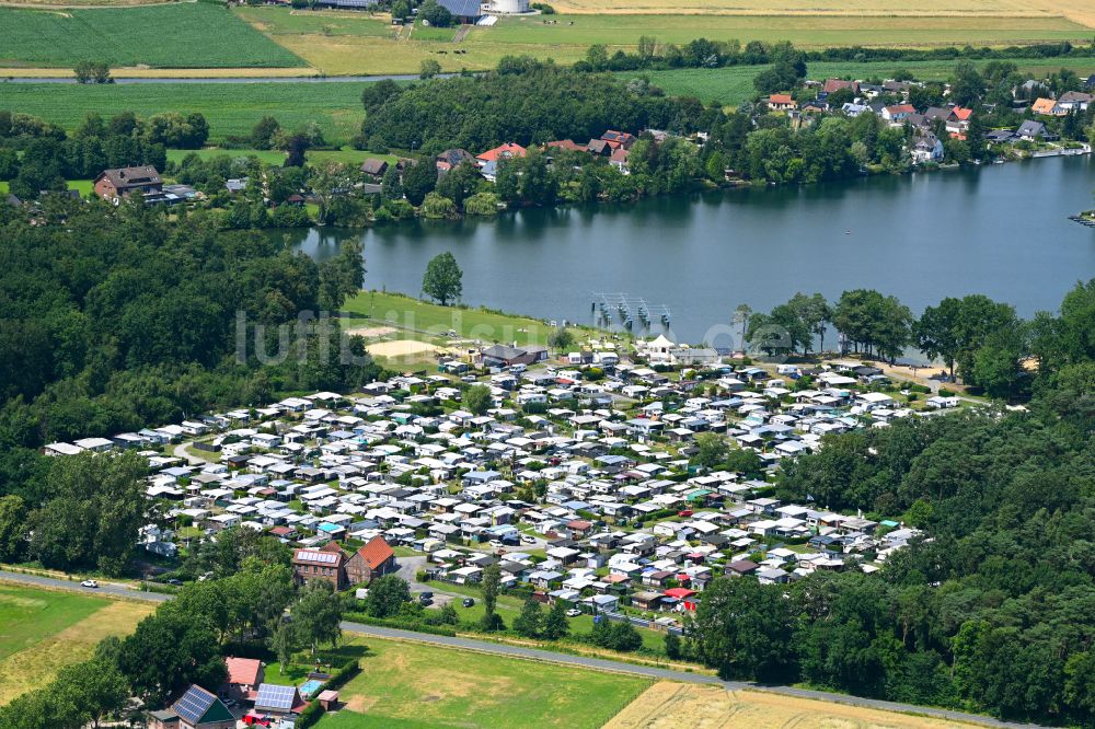 Ternsche von oben - Campingplatz am Seeufer Temscher See in Ternsche im Bundesland Nordrhein-Westfalen, Deutschland