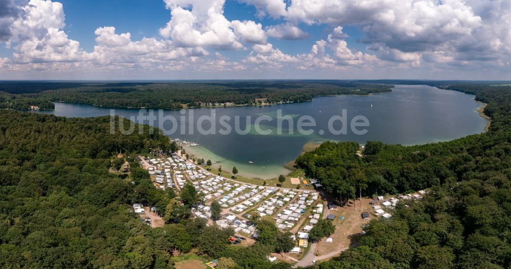 Joachimsthal aus der Vogelperspektive: Campingplatz am Seeufer des Werbellinsees in Joachimsthal im Bundesland Brandenburg, Deutschland