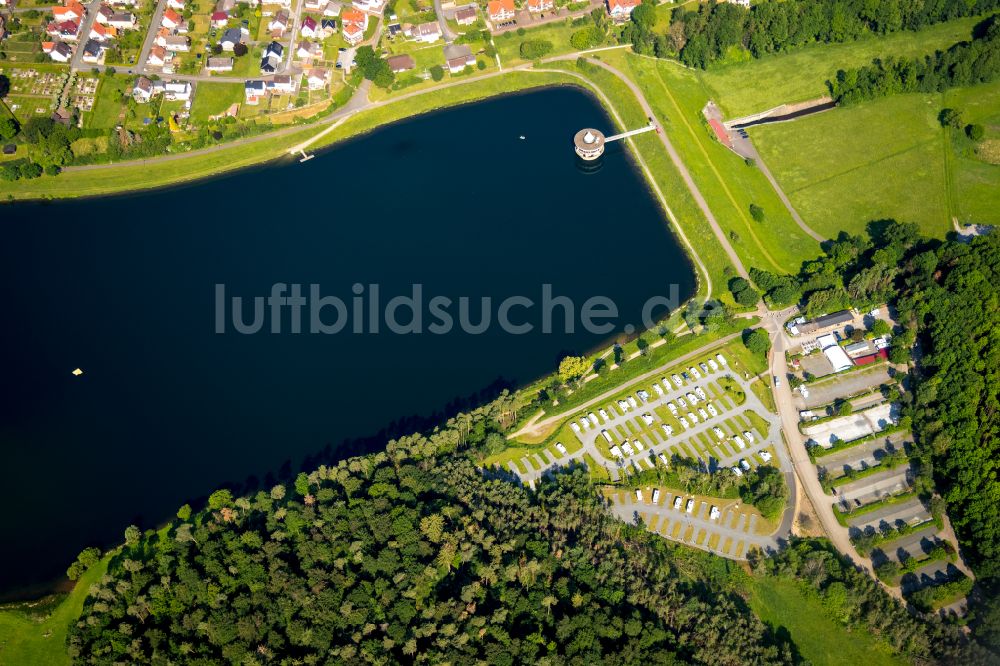 Bad Arolsen von oben - Campingplatz mit Wohnwagen im Ortsteil Wetterburg in Bad Arolsen im Bundesland Hessen, Deutschland