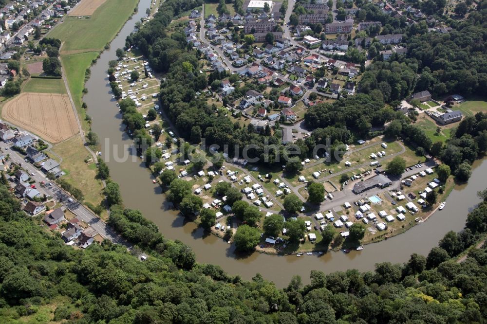 Luftbild Diez - Campingplatz mit Wohnwagen und Zelten in Diez im Bundesland Rheinland-Pfalz, Deutschland