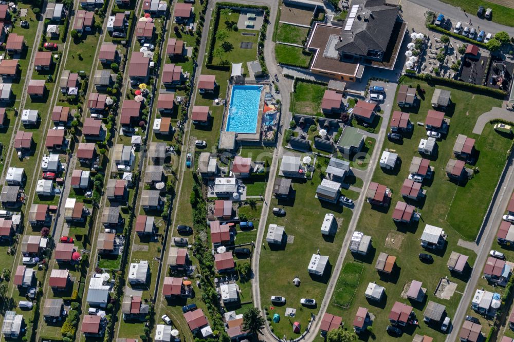 Luftbild Eschenz - Campingplatz mit Wohnwagen und Zelten in Eschenz im Kanton Thurgau, Schweiz