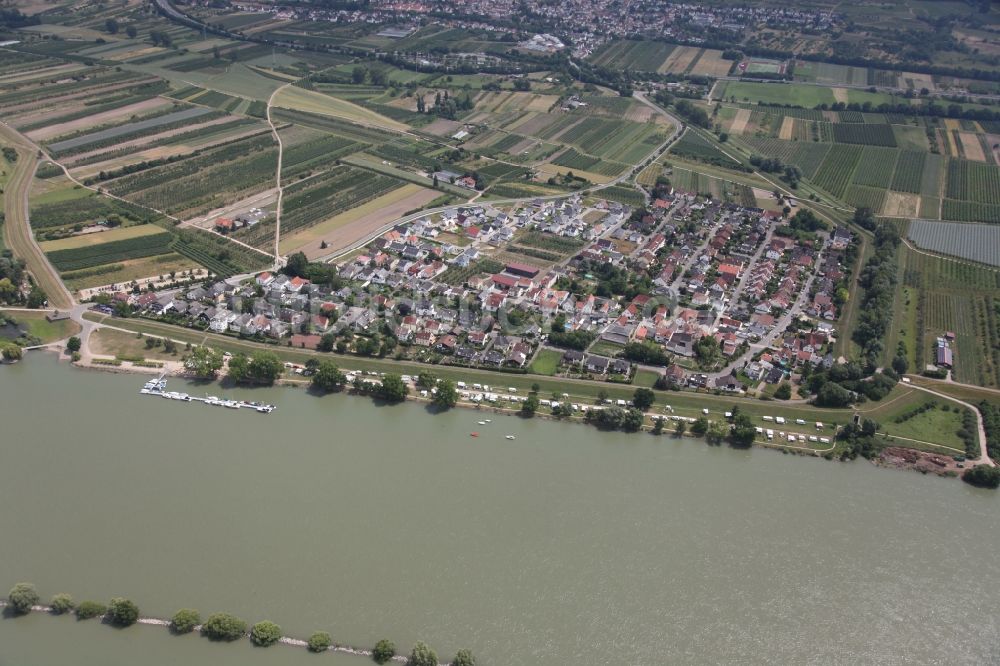 Luftaufnahme Heidesheim am Rhein - Campingplatz mit Wohnwagen und Zelten in Heidesheim am Rhein im Bundesland Rheinland-Pfalz