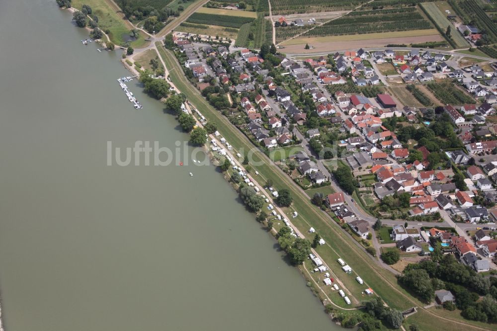 Luftbild Heidesheim am Rhein - Campingplatz mit Wohnwagen und Zelten in Heidesheim am Rhein im Bundesland Rheinland-Pfalz