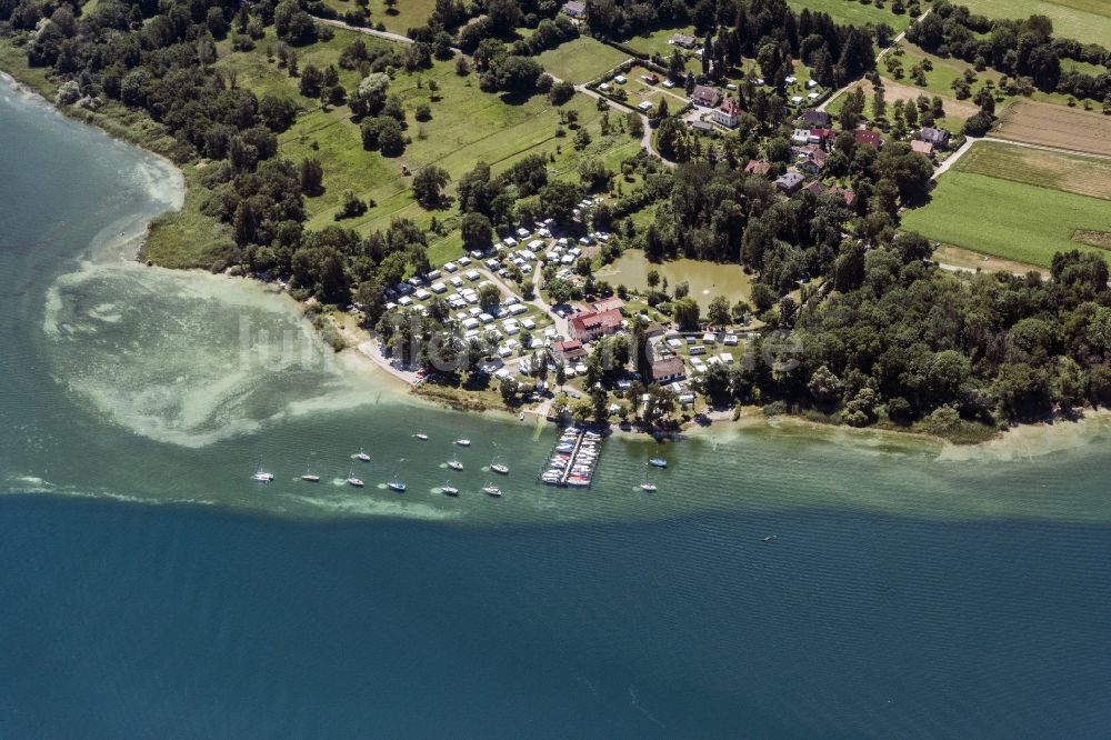 Konstanz aus der Vogelperspektive: Campingplatz mit Wohnwagen und Zelten in Konstanz im Bundesland Baden-Württemberg, Deutschland