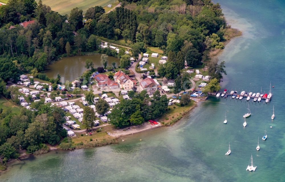 Konstanz von oben - Campingplatz mit Wohnwagen und Zelten in Konstanz im Bundesland Baden-Württemberg, Deutschland