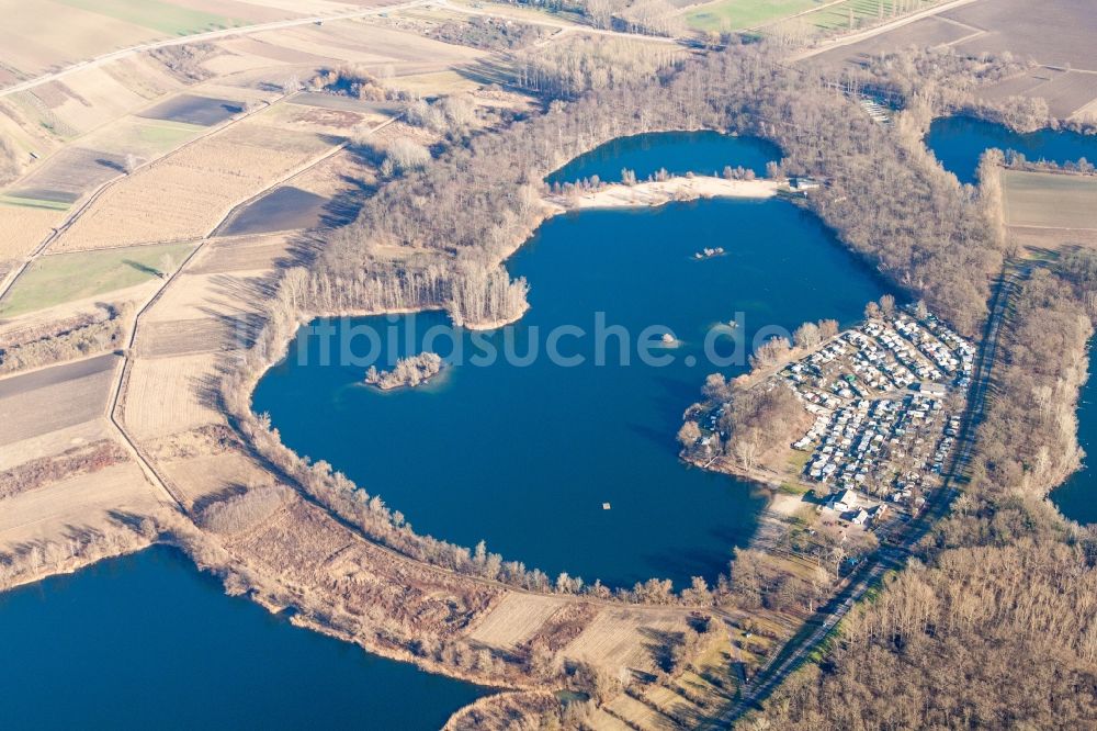 Lingenfeld aus der Vogelperspektive: Campingplatz mit Wohnwagen und Zelten in Lingenfeld im Bundesland Rheinland-Pfalz, Deutschland