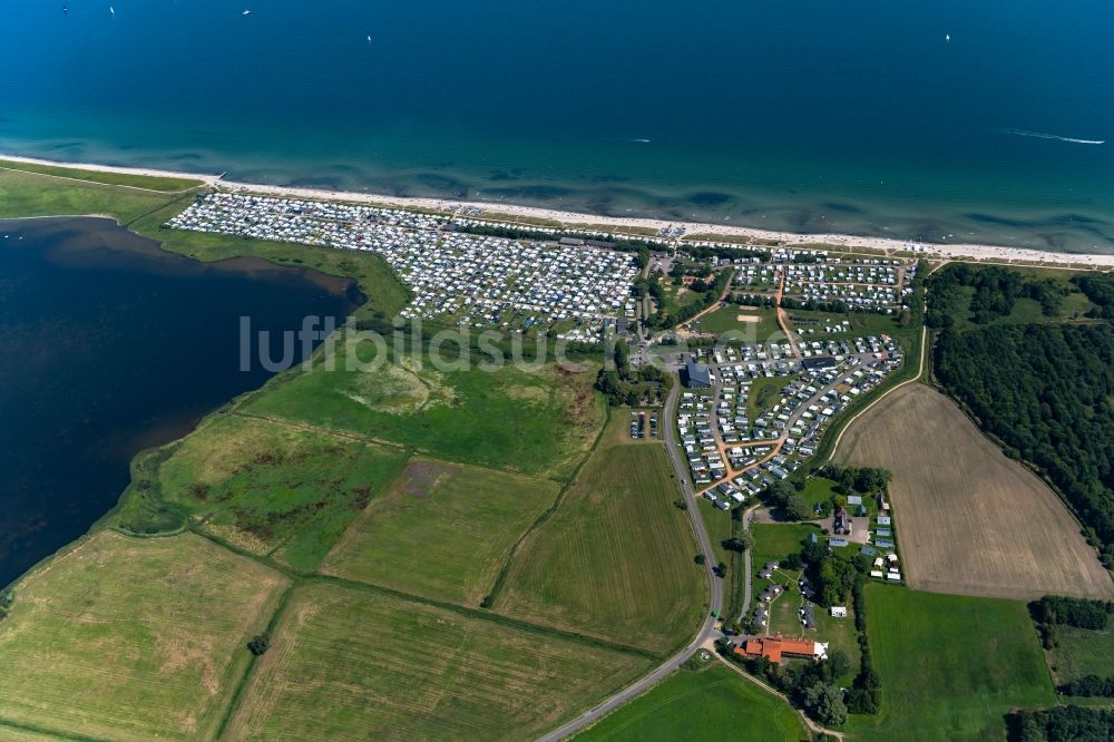 Luftbild Schubystrand - Campingplatz mit Wohnwagen und Zelten in Schubystrand im Bundesland Schleswig-Holstein