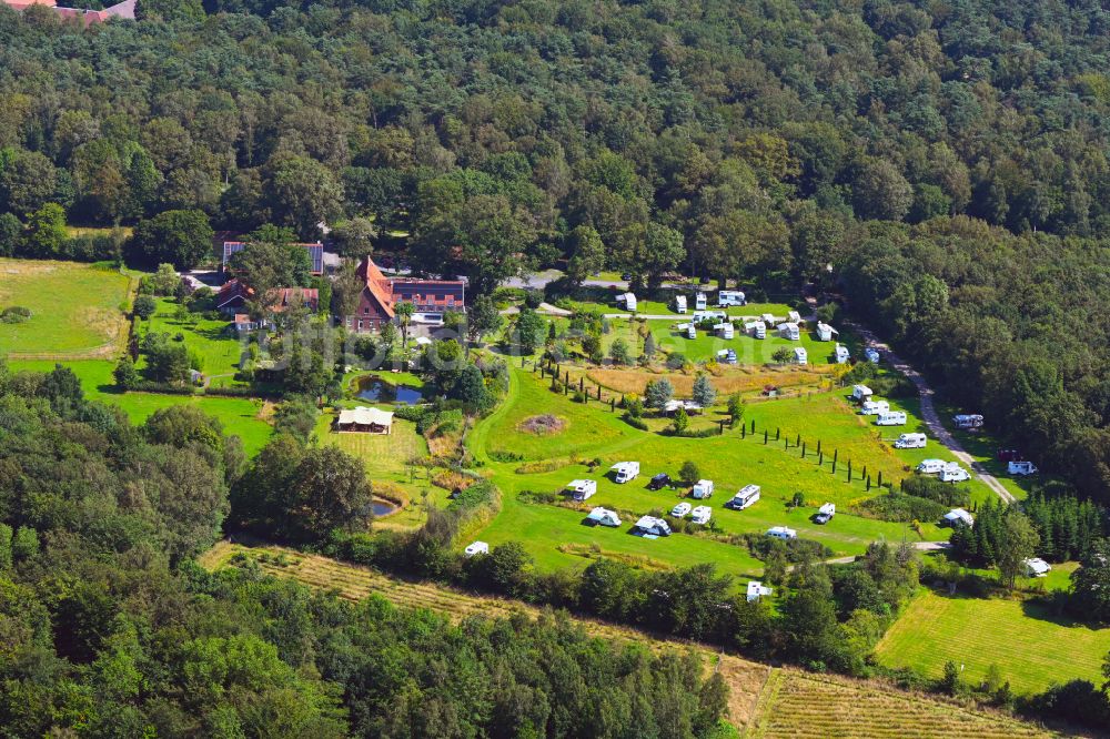 Telgte aus der Vogelperspektive: Campingplatz mit Wohnwagen und Zelten in Telgte im Bundesland Nordrhein-Westfalen, Deutschland