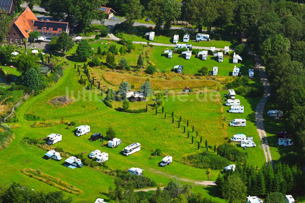 Luftaufnahme Telgte - Campingplatz mit Wohnwagen und Zelten in Telgte im Bundesland Nordrhein-Westfalen, Deutschland