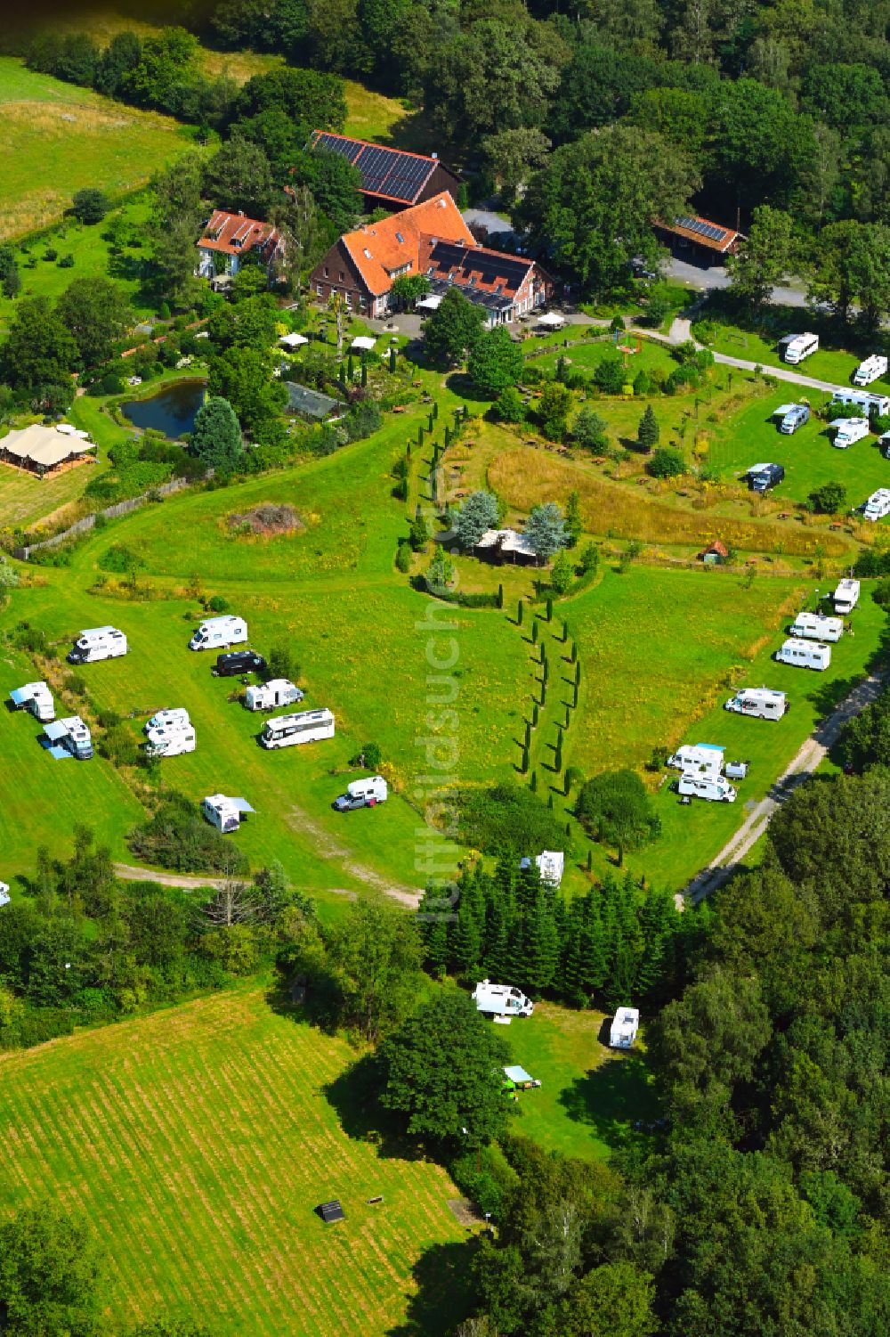 Telgte von oben - Campingplatz mit Wohnwagen und Zelten in Telgte im Bundesland Nordrhein-Westfalen, Deutschland