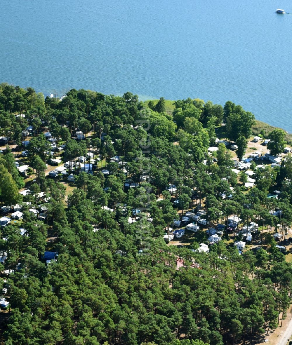 Wendisch Rietz aus der Vogelperspektive: Campingplatz mit Wohnwagen und Zelten in Wendisch Rietz im Bundesland Brandenburg