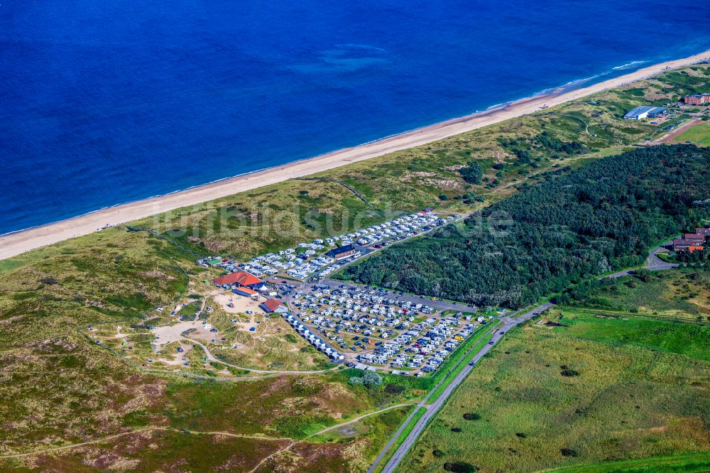 Sylt von oben - Campingplatz mit Wohnwagen und Zelten in Westerland auf Sylt im Bundesland Schleswig-Holstein, Deutschland